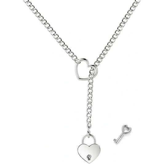HEART & LOCK-O-RING SLIP CHAIN - Silver